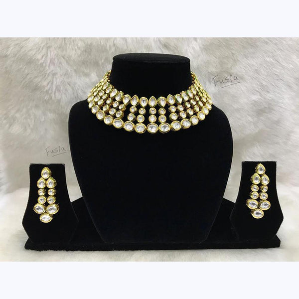 Tarangavi White Kundan Gold Plated Necklace Set - FNV-2012