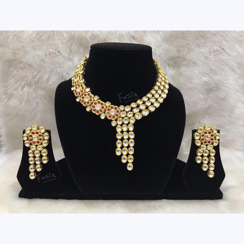 Tarangavi Maroon And White Kundan Gold Plated Necklace Set - FNV-2013