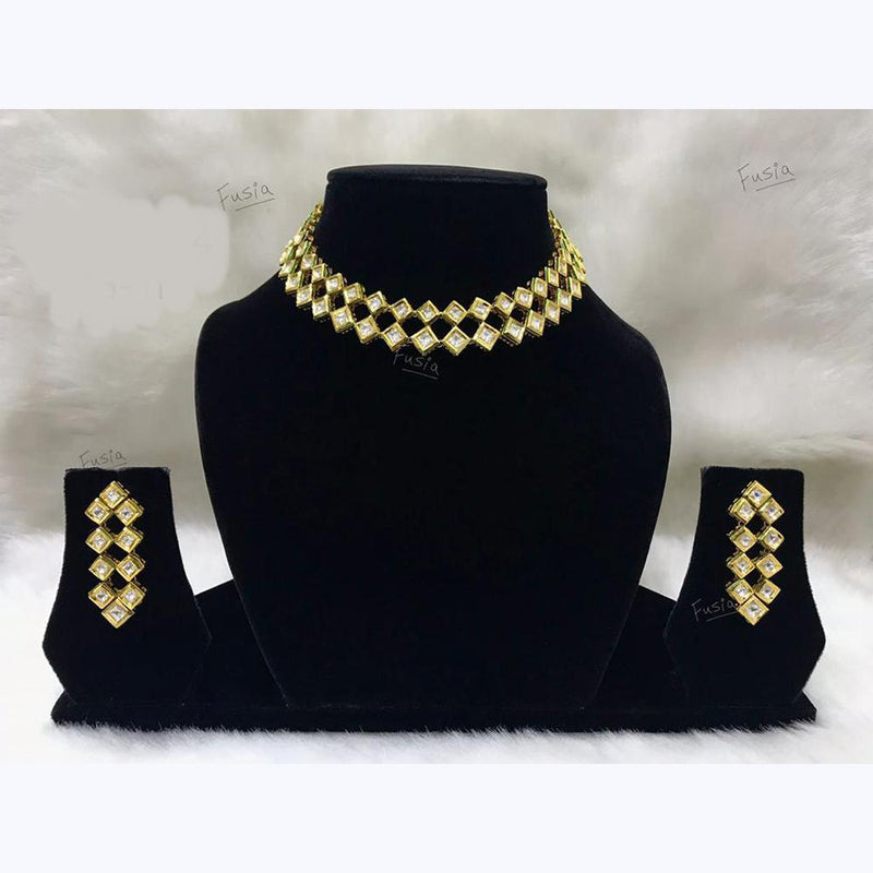 Tarangavi White Kundan Gold Plated Necklace Set - FNV-2014