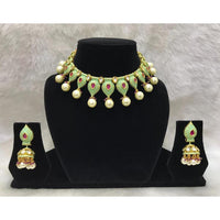 Tarangavi Green Meenakari And Kundan Gold Plated Necklace Set - FNV-2017