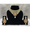 Tarangavi Red Meenakari And Kundan Gold Plated Choker Necklace Set - FNV-2025