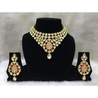 Tarangavi Red Meenakari And Kundan Gold Plated Choker Necklace Set - FNV-2025