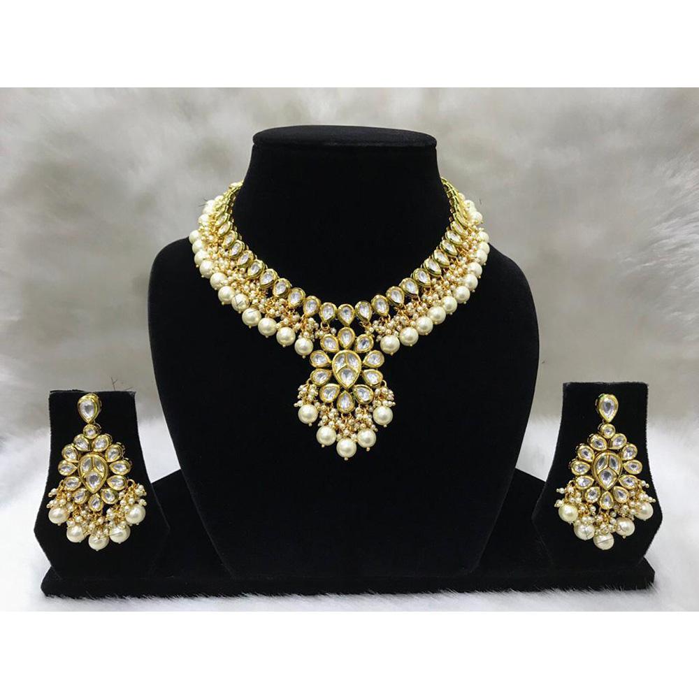 Tarangavi White Beads And Kundan Choker Necklace Set - FNV-2046