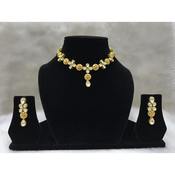 Tarangavi White Kundan Gold Plated Choker Necklace Set - FNV-2066