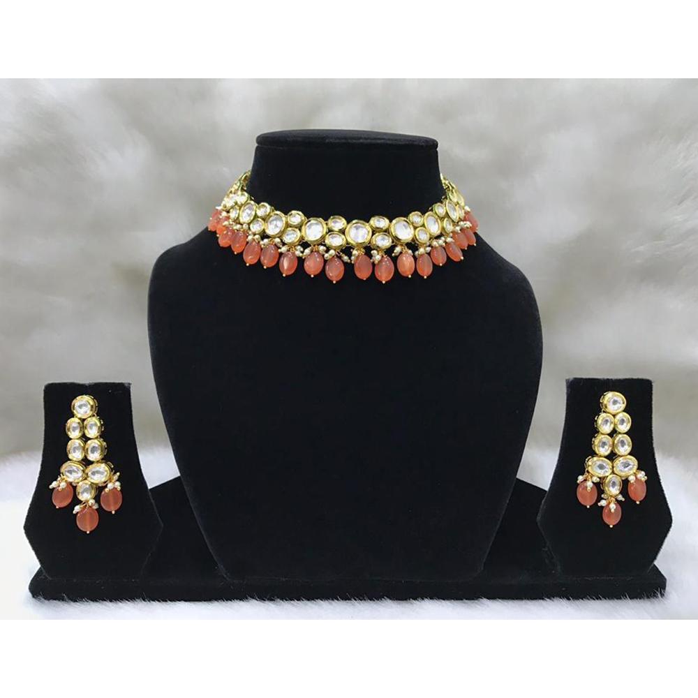 Tarangavi Red Beads And Kundan Choker Necklace Set - FNV-2069