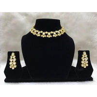 Tarangavi White Kundan Gold Plated Choker Necklace Set - FNV-2081