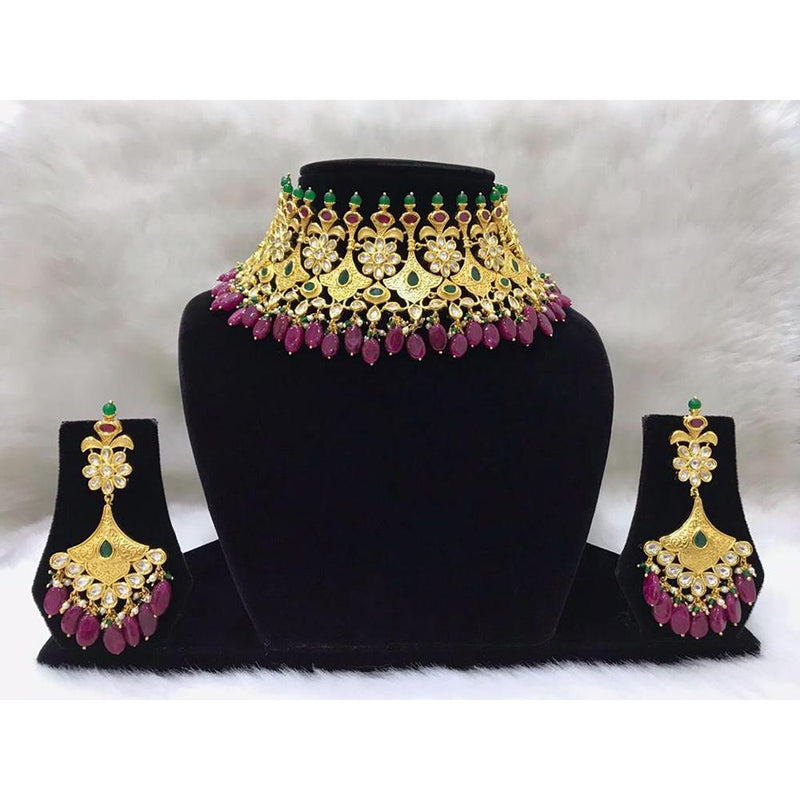 Tarangavi Purple Beads And Kundan Choker Necklace Set - FNV-2093