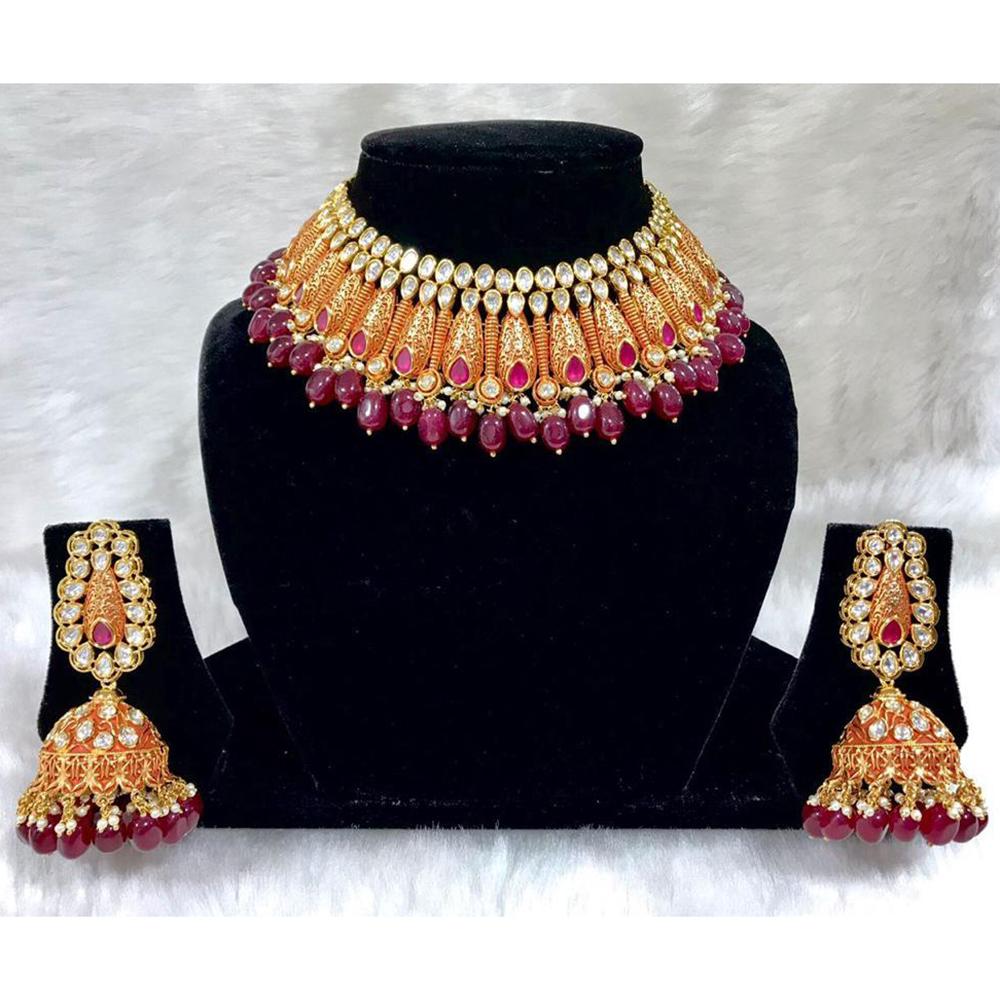 Tarangavi Purple Beads And Kundan Choker Necklace Set - FNV-2094