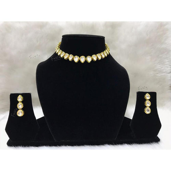 Tarangavi White Kundan Gold Plated Choker Necklace Set - FNV-2095