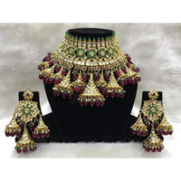 Tarangavi Maroon Beads And Kundan Choker Necklace Set - FNV-2109