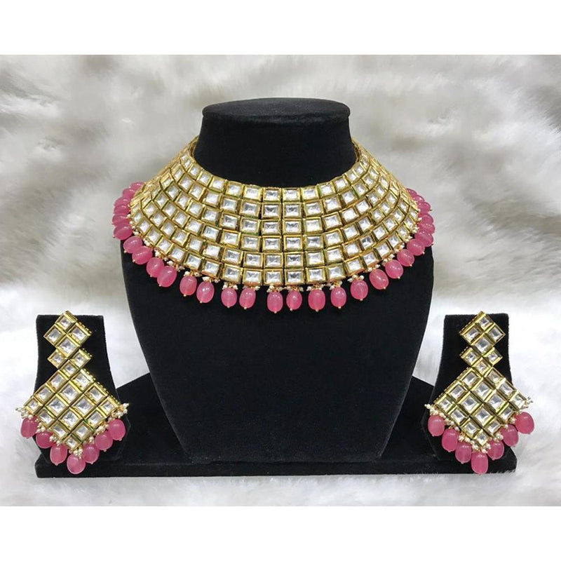 Tarangavi Pink Beads And Kundan Choker Necklace Set - FNV-2115