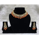 Tarangavi Orange Beads And Kundan Choker Necklace Set - FNV-2157