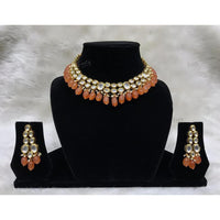 Tarangavi Orange Beads And Kundan Choker Necklace Set - FNV-2157
