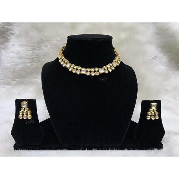 Tarangavi White Kundan Gold Plated Choker Necklace Set - FNV-2158