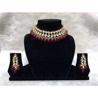 Tarangavi Maroon Beads And Kundan Choker Necklace Set - FNV-2159
