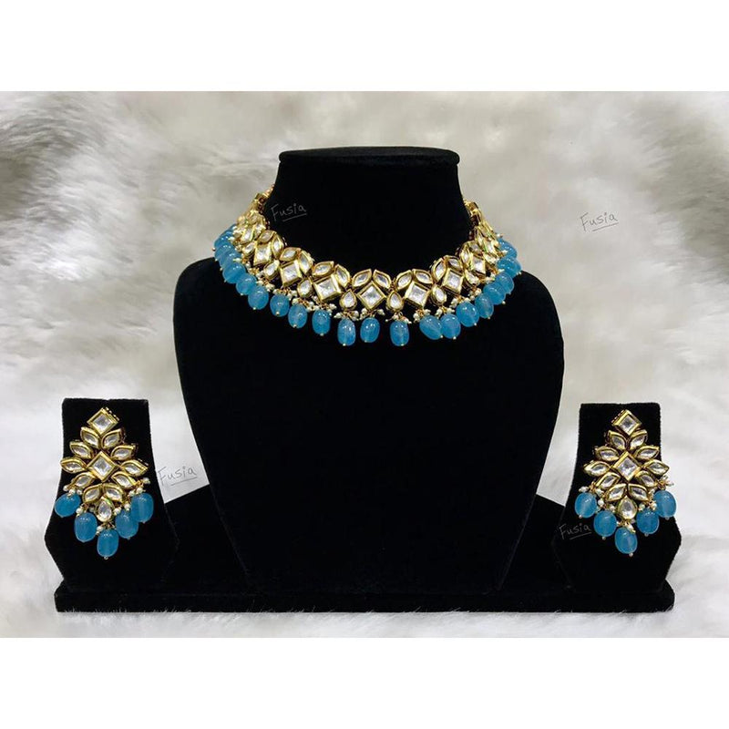Tarangavi Blue Beads And Kundan Choker Necklace Set - FNV-2161