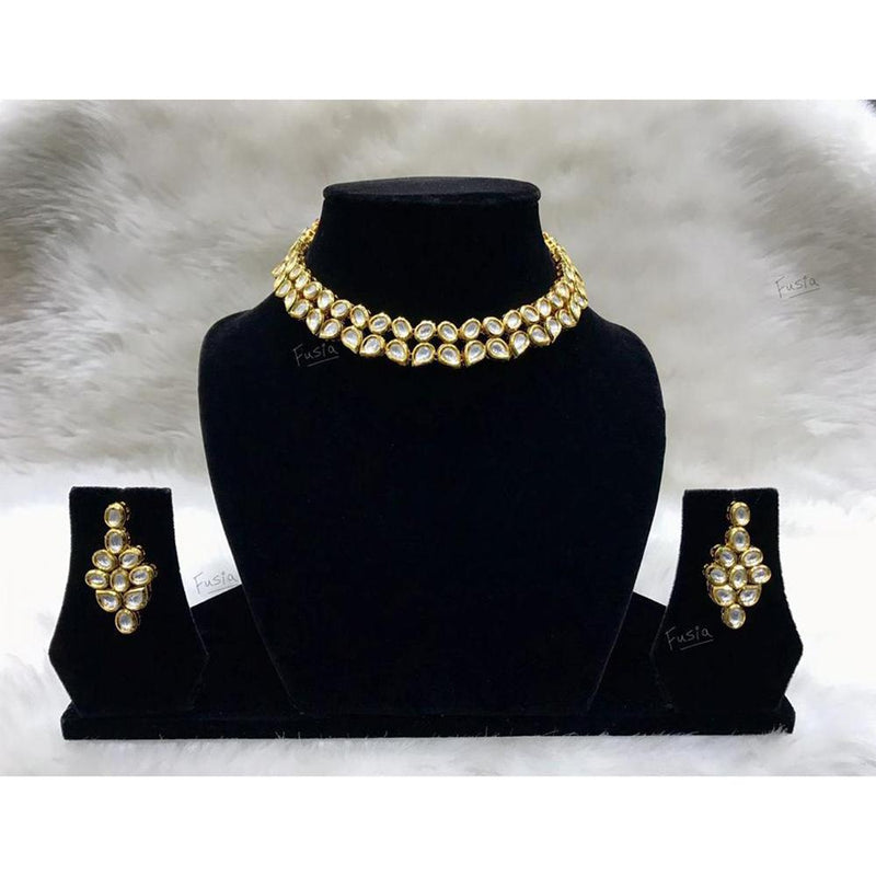 Tarangavi White Kundan Gold Plated Choker Necklace Set - FNV-2162