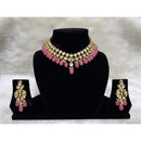 Tarangavi Pink Beads And Kundan Choker Necklace Set - FNV-2163