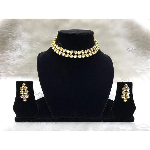 Tarangavi White Kundan Gold Plated Choker Necklace Set - FNV-2164