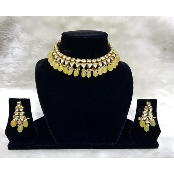 Tarangavi Yellow Beads And Kundan Choker Necklace Set - FNV-2165