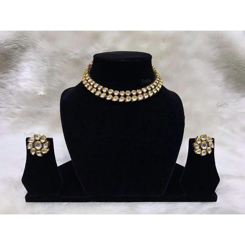 Tarangavi White Kundan Gold Plated Choker Necklace Set - FNV-2166