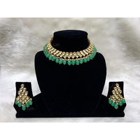 Tarangavi Green Beads And Kundan Choker Necklace Set - FNV-2167
