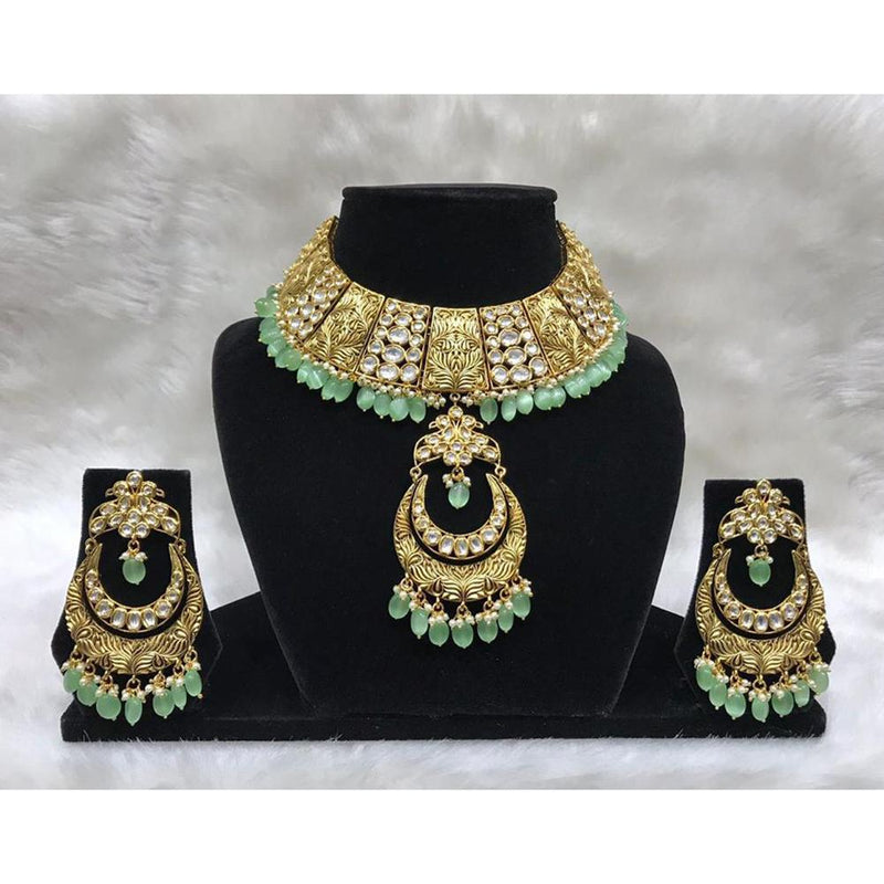 Tarangavi Blue Beads And Kundan Choker Necklace Set - FNV-2181