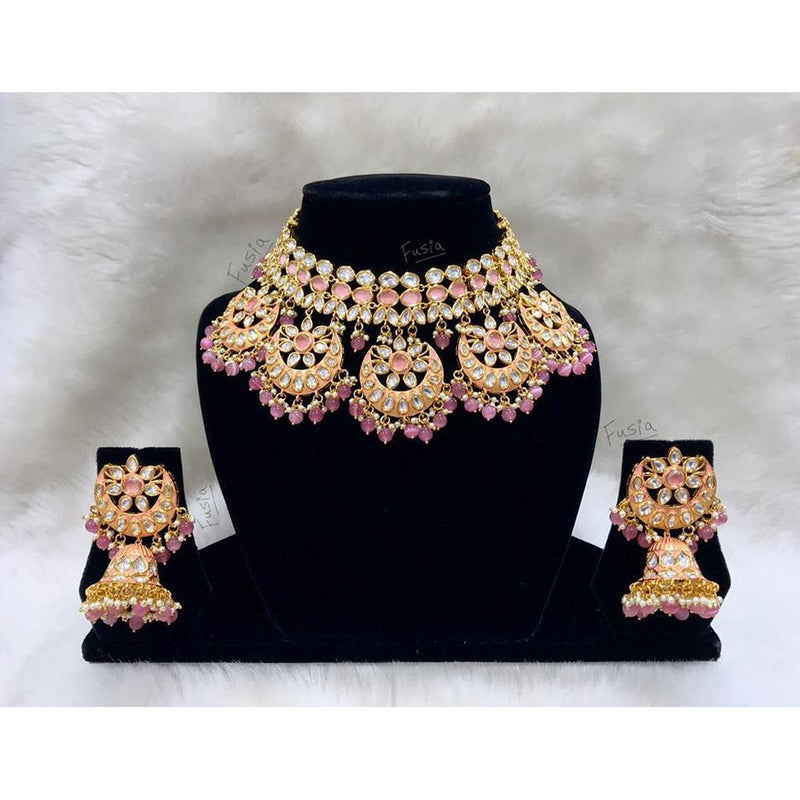 Tarangavi Pink Beads And Kundan Choker Necklace Set - FNV-2183