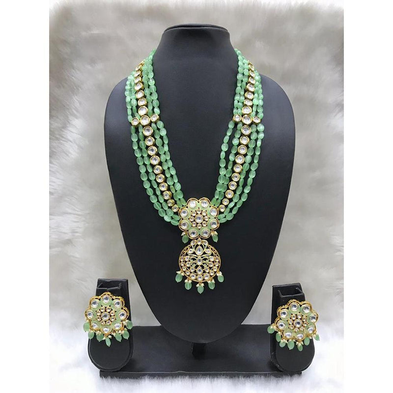 Tarangavi Green Beads And Kundan Long Necklace Set - FNV-2187