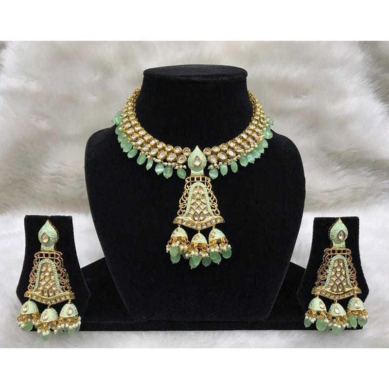 Tarangavi Green Beads And Kundan Choker Necklace Set - FNV-2189