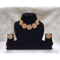 Tarangavi White Kundan Gold Plated Choker Necklace Set - FNV-2198