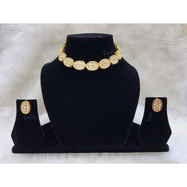 Tarangavi White Kundan Gold Plated Choker Necklace Set - FNV-2200