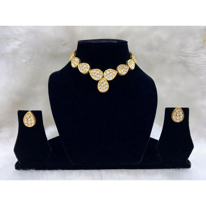 Tarangavi White Kundan Gold Plated Choker Necklace Set - FNV-2203