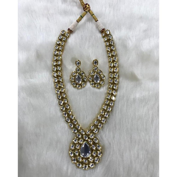 Tarangavi White Kundan Gold Plated Long Necklace Set - FNV-407