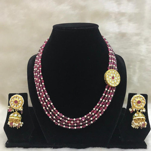 Tarangavi Purple Beads And Kundan Long Necklace Set - FNV-859