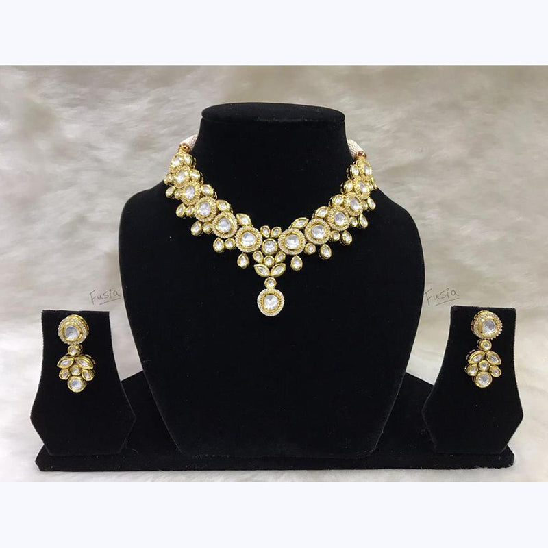 Tarangavi White Kundan Gold Plated Choker Necklace Set - FNV-904