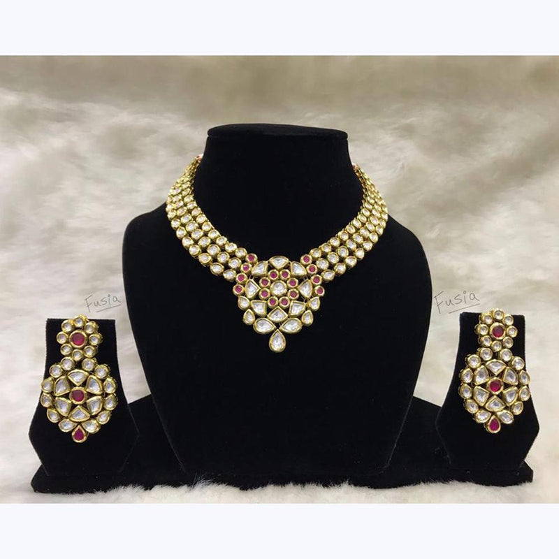 Tarangavi White Kundan Gold Plated Choker Necklace Set - FNV-907