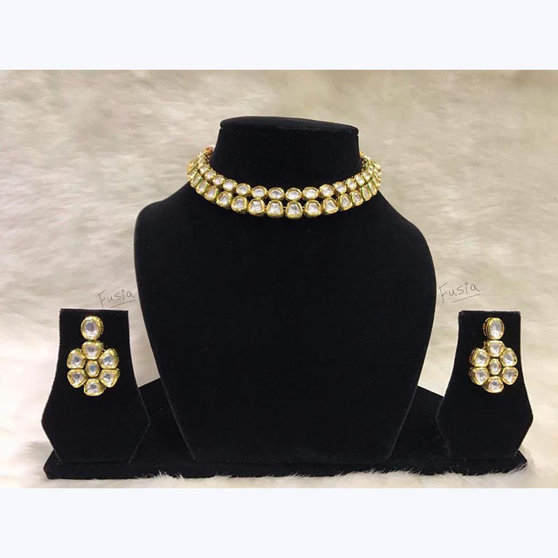 Tarangavi White Kundan Gold Plated Choker Necklace Set - FNV-910