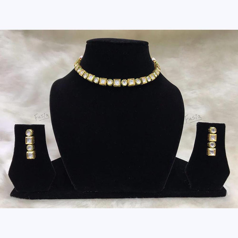 Tarangavi White Kundan Gold Plated Choker Necklace Set - FNV-914
