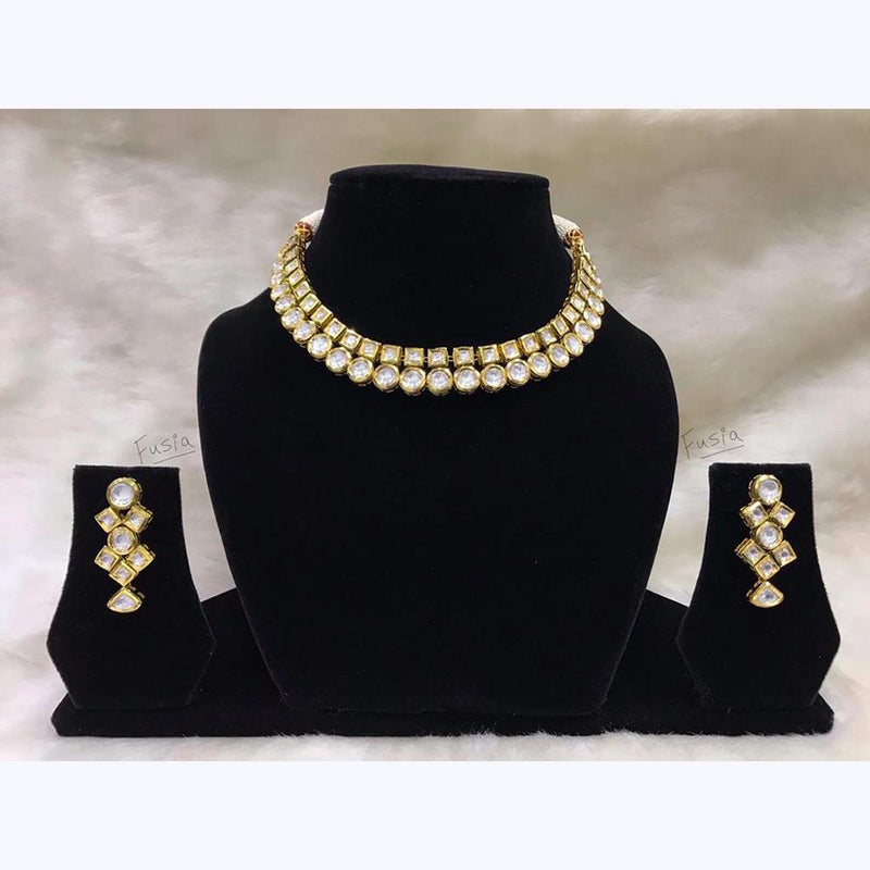 Tarangavi White Kundan Gold Plated Choker Necklace Set - FNV-919