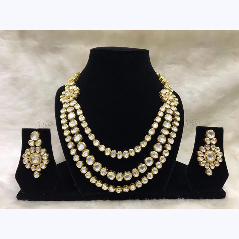 Tarangavi White Kundan Gold Plated Long Necklace Set - FNV-923