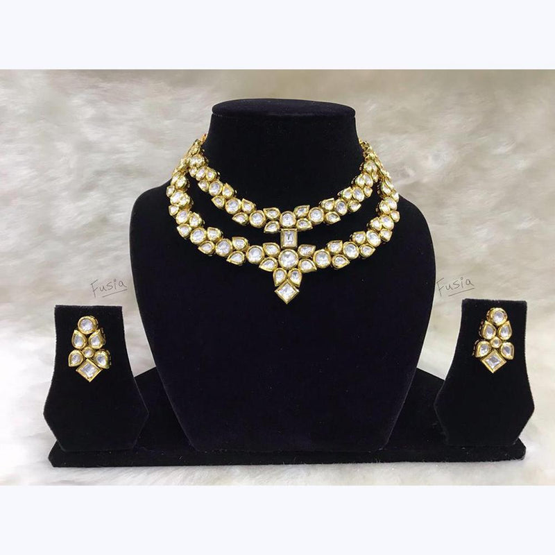Tarangavi White Kundan Gold Plated Long Necklace Set - FNV-939
