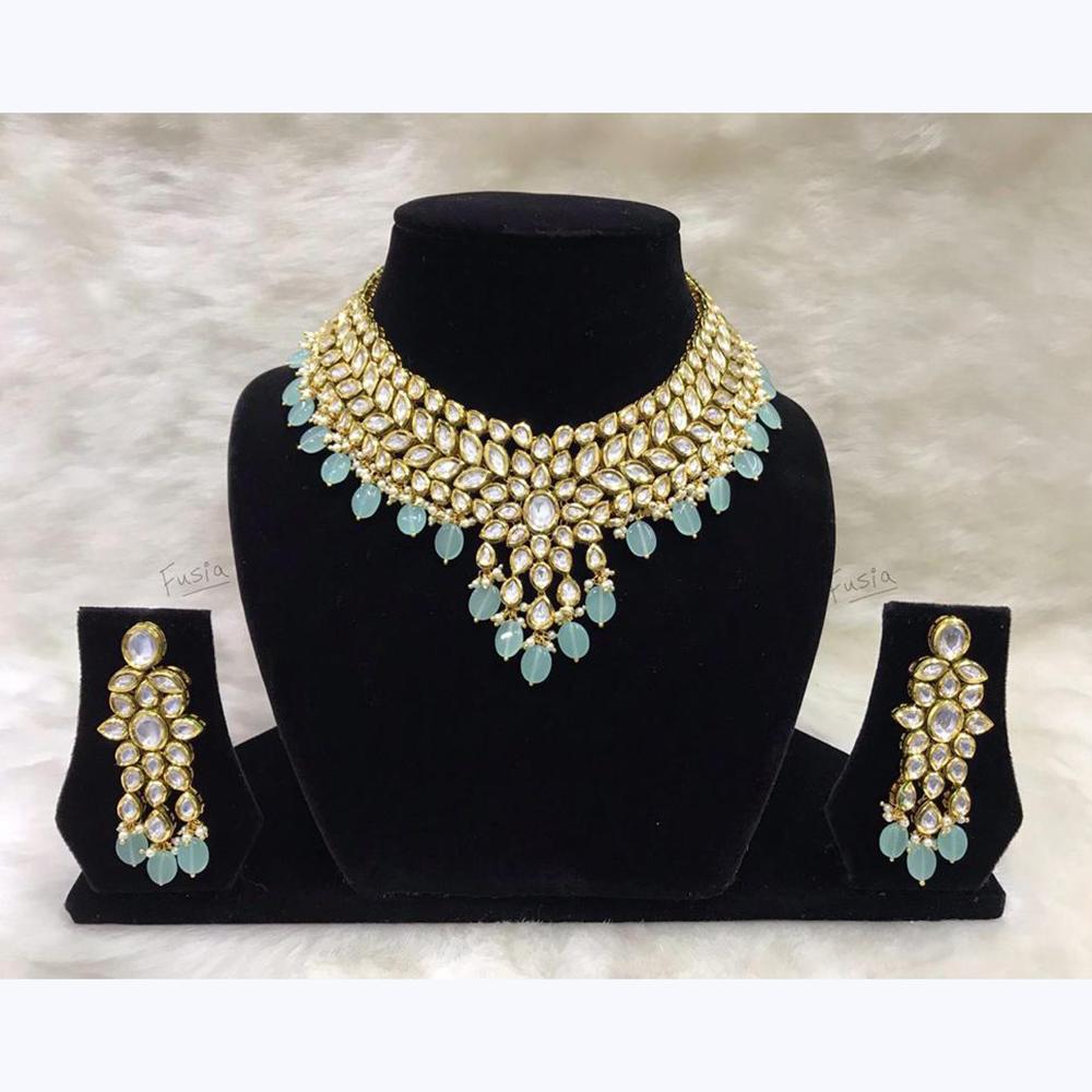 Tarangavi Blue Beads And Kundan Choker Necklace Set - FNV-948