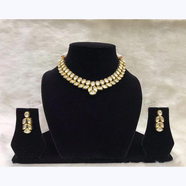 Tarangavi White Kundan Gold Plated Long Necklace Set - FNV-949