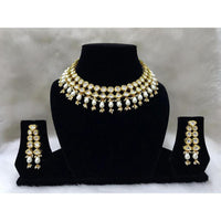 Tarangavi White Beads And Kundan Choker Necklace Set - FNV2057