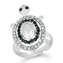 Mahi Rhodium Plated Tortoise Love Designer Finger Ring With Crystal