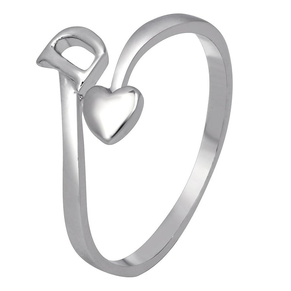 Mahi Rhodium Plated 'D' Initial and Heart Adjustable Finger Ring for Women (FR1103124R)