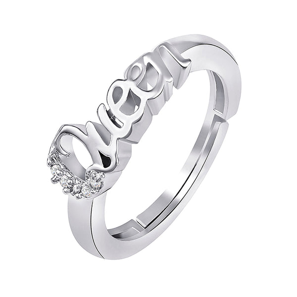 Bhavi Jewels Silver Plated Valentine Special Queen Adjustable Finger Ring for Women with Crystal