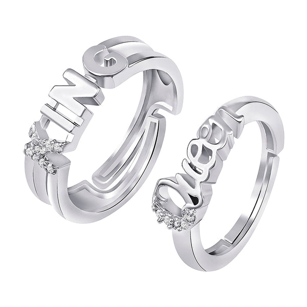 Bhavi Jewels Valentine Special King and Queen Adjustable Couple Finger Rings for Love with Crystal