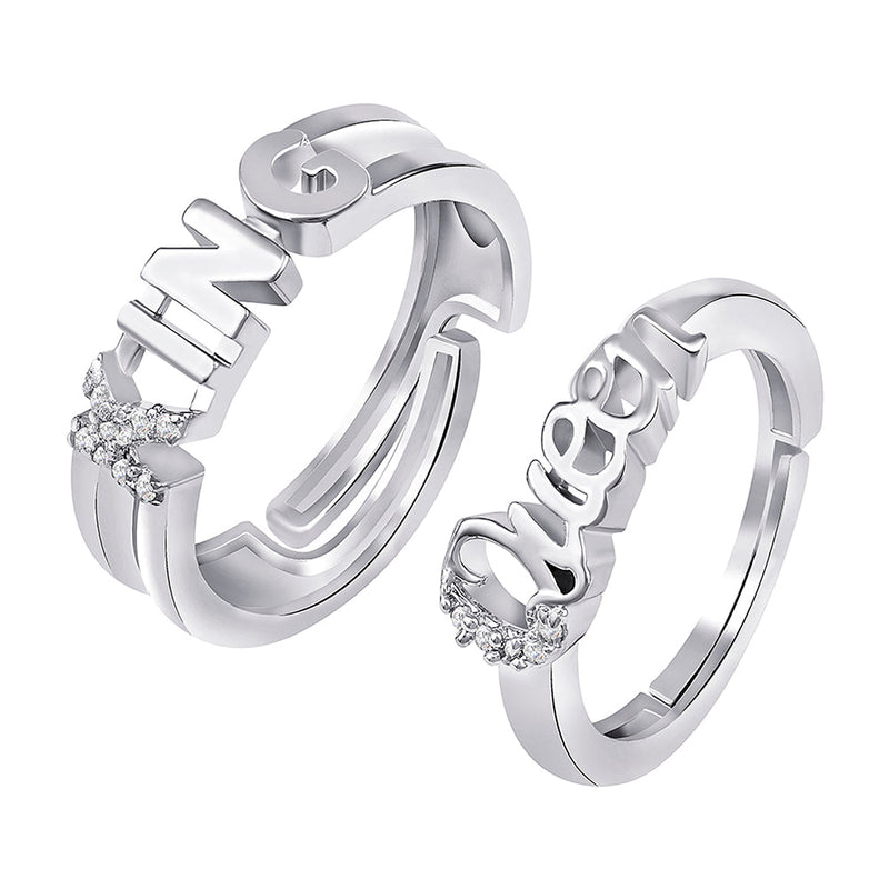 Mahi Valentine Special King and Queen Adjustable Couple Finger Rings for Love with Crystals (FRCO1103143R)